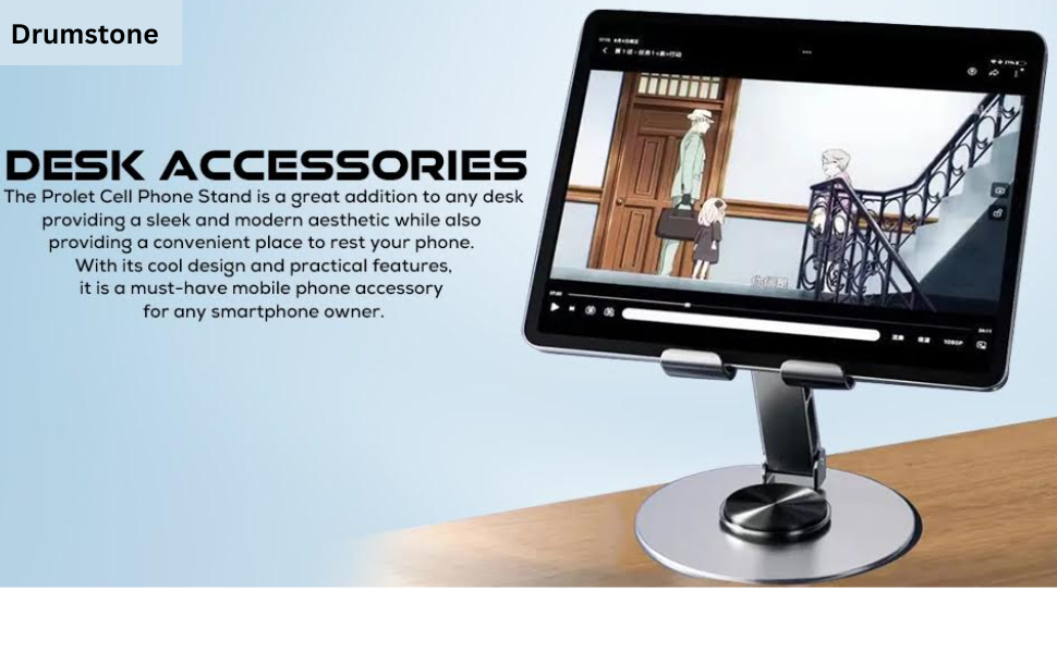 Aluminium Stand Portable Desktop Phone Stand 360° Rotatable and Foldable Cell Phone Holder Metal Base for Table & Bed Compatible with All Smartphones & Tablets