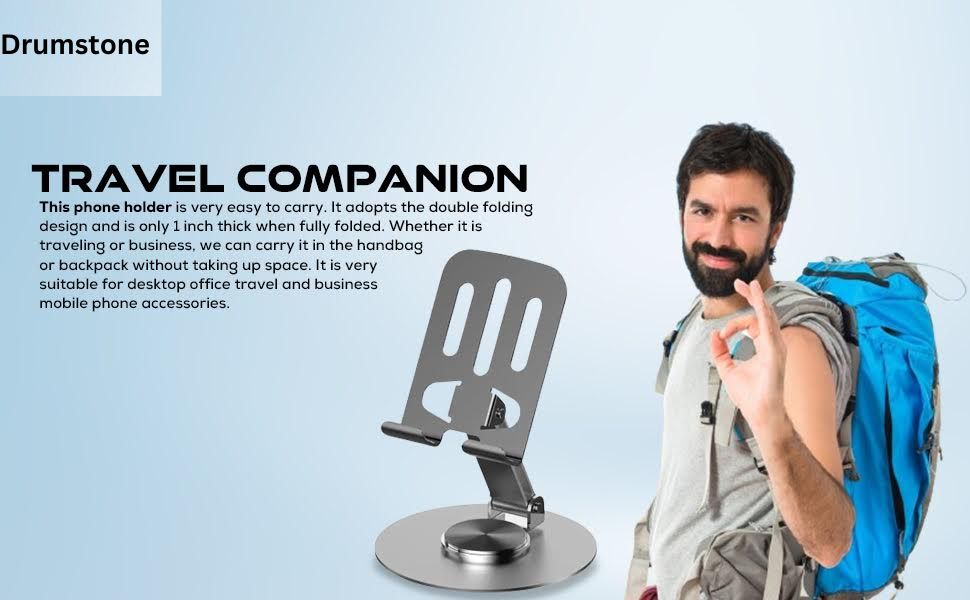 Aluminium Stand Portable Desktop Phone Stand 360° Rotatable and Foldable Cell Phone Holder Metal Base for Table & Bed Compatible with All Smartphones & Tablets