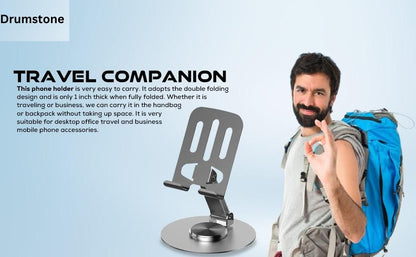 Aluminium Stand Portable Desktop Phone Stand 360° Rotatable and Foldable Cell Phone Holder Metal Base for Table & Bed Compatible with All Smartphones & Tablets