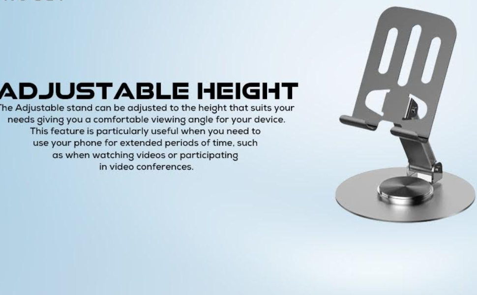 Aluminium Stand Portable Desktop Phone Stand 360° Rotatable and Foldable Cell Phone Holder Metal Base for Table & Bed Compatible with All Smartphones & Tablets