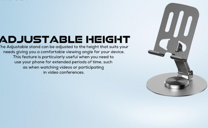 Aluminium Stand Portable Desktop Phone Stand 360° Rotatable and Foldable Cell Phone Holder Metal Base for Table & Bed Compatible with All Smartphones & Tablets